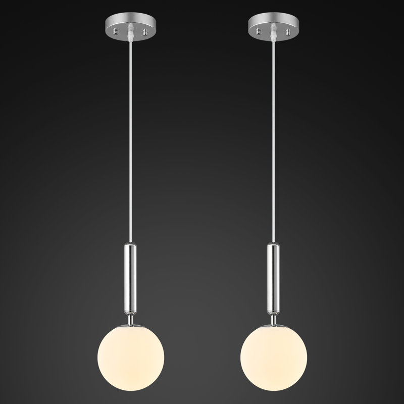 Modern Hanging Light Fixture Pendant Lighting For Kitchen Island Mid Century Pendant Lights With Globe Milky White Glass Pendant Light For Bedroom Bathroom Entryway(2 Pack)