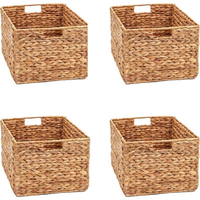 Grands bacs rectangulaires pliables en osier tressé pour le rangement (ensemble de 4)