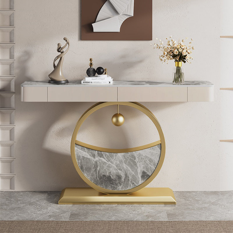 Console esthétique et fonctionnelle, H 36,61 po x l 59,06 po x P 11,81 po, Gris/beige, Or / Gris