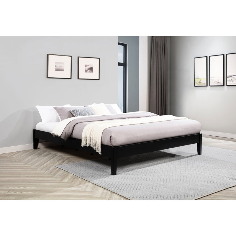 Très grand lit noir Eastern au design universel, finition élégante, support de matelas à lattes, fabrication en bois d'hévéa et en pin, lit d'installation de la tête de lit, esthétique moderne, fabriqué en pin,