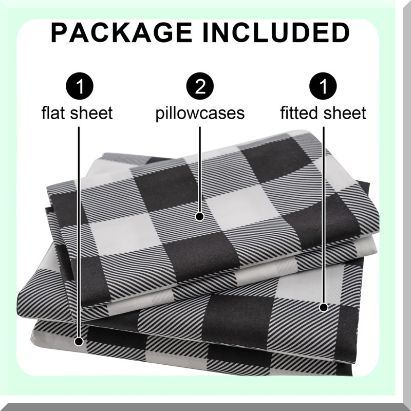 Monochrome Luxe Queen Sheet Set - Deep Pocket Microfiber Bedding (Black, Set of 4) - Soft, Cozy, Wrinkle-Resistant Sheets for Queen Bed