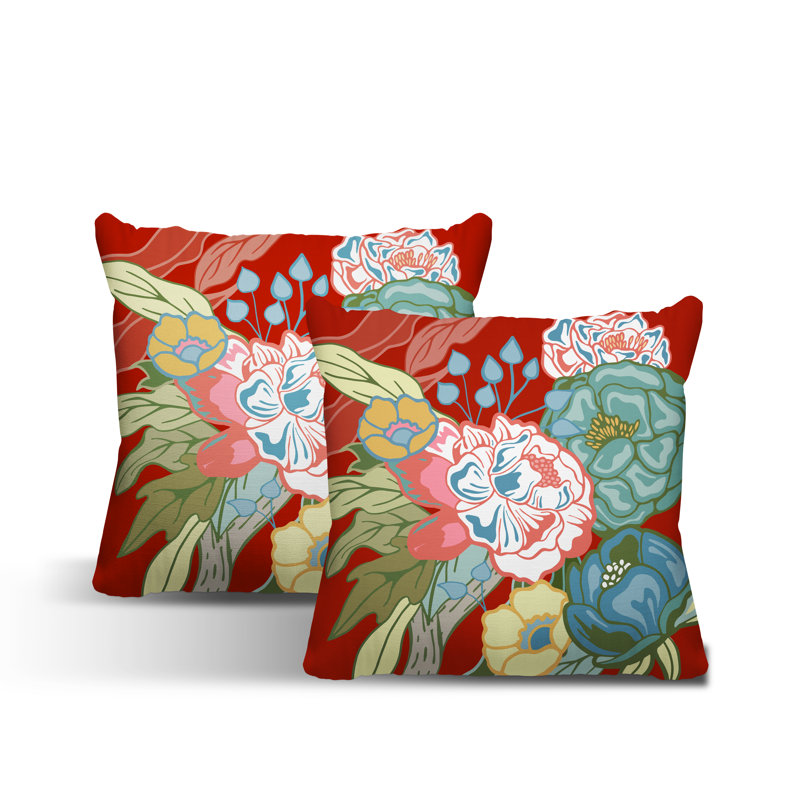 Floral Outdoor Reversible Throw Pillow, 17W" x 17H", Red/Green/Blue