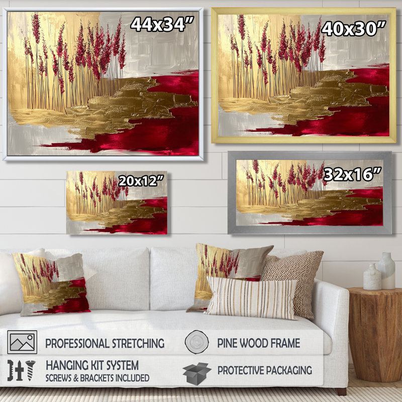 Fleurs sauvages et lavandes «Pure Golden Horizons I» - décoration murale fleurs sauvages, H 12 po x l 20 po, Cadre flottant