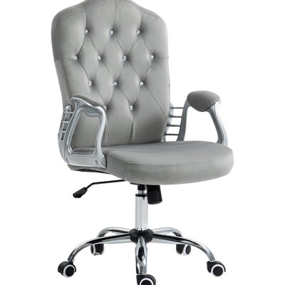 Chaise d'ordinateur en velours gris Hauteur réglable de 18,5 po à 22,5 po, roues pivotantes, fonction d'inclinaison, soutien du dossier pour une chaise de bureau confortable, gris et hauteur, roues lombaires réduites