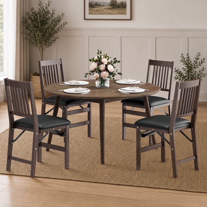 Chaises de salle à manger pliantes rembourrées et empilables avec structure en bois massif, sans assemblage, Leather-Black