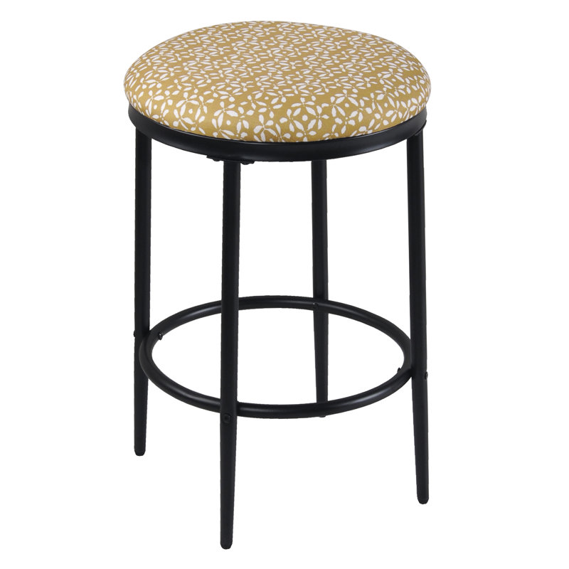 Tabouret de bar en métal Ebern Designs - gris durable tissé, Imprimé jaune doré