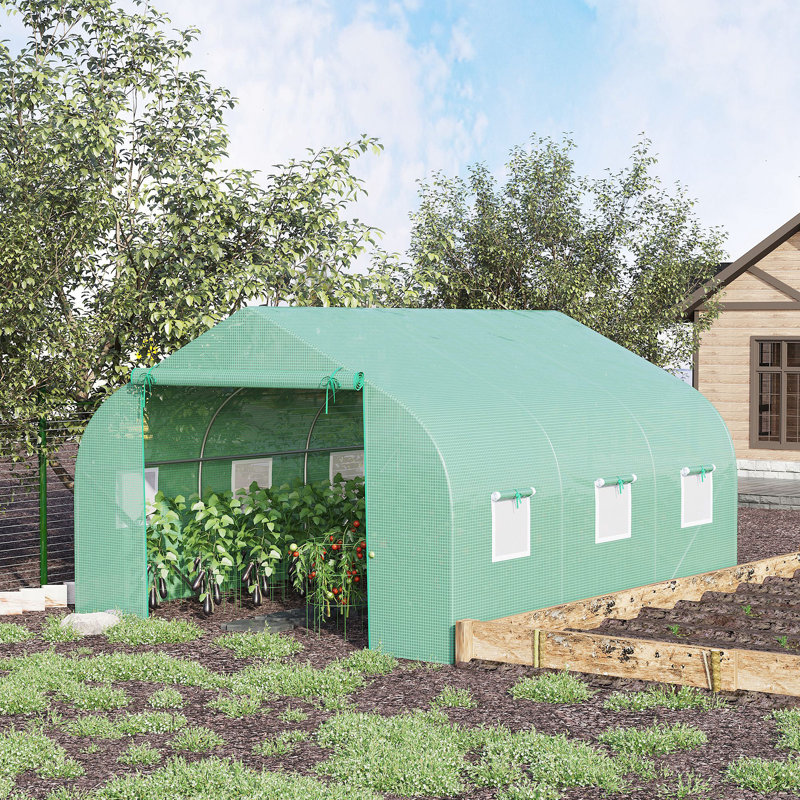 Outdoor Walk-In Greenhouse, Tunnel Green House With Roll-Up Windows, Zippered Door, Cover, Heavy Duty Steel Frame, White