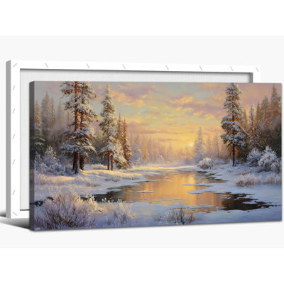 Paysage d'hiver, art mural sur toile scène d'hiver, décor mural de photos de forêt enneigée, art de Noël pour le salon, impression sur toile tendue, cadre en pin, 16 po x 32 po