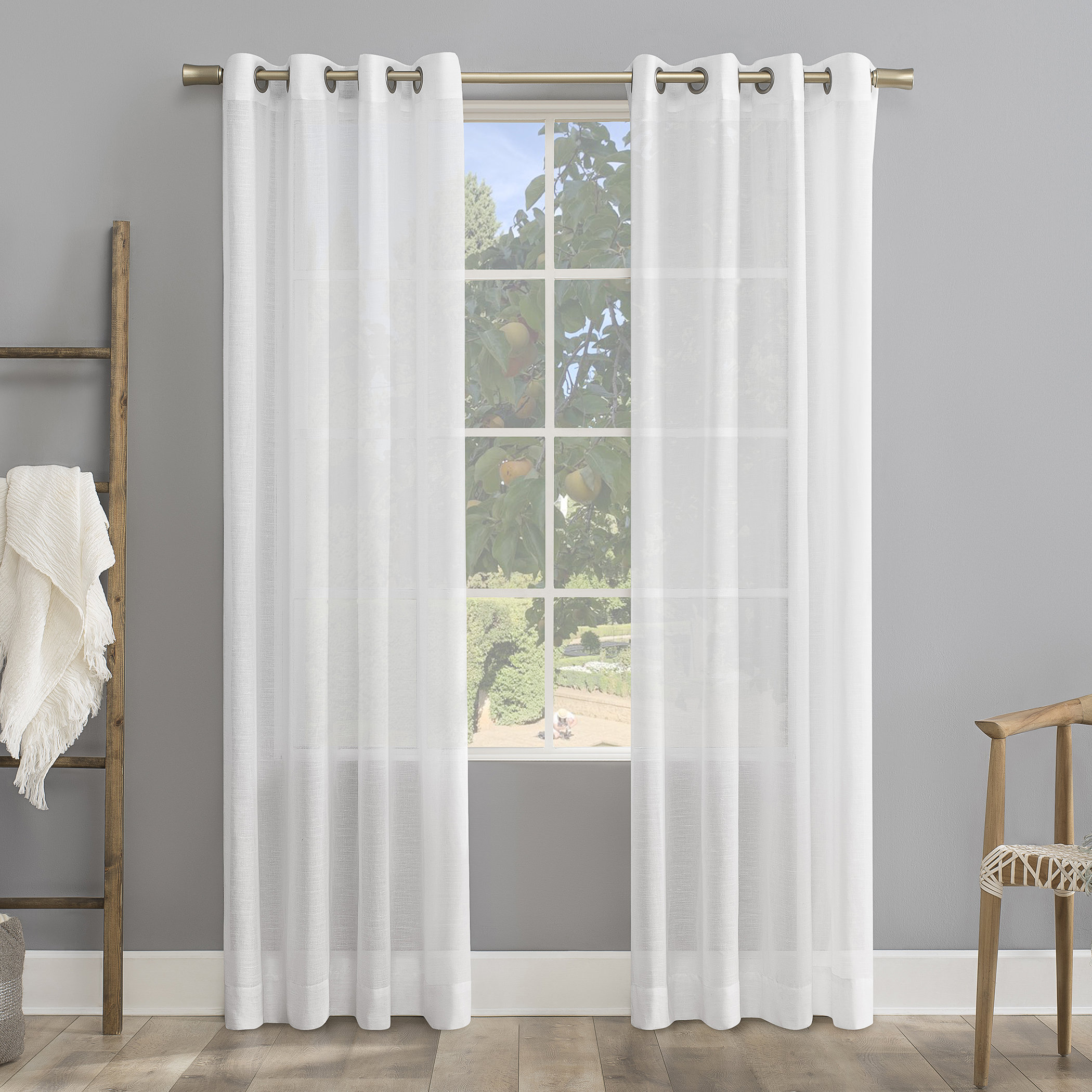 Ebern Designs Akari Slub Textured Linen Blend Sheer Grommet Curtain ...