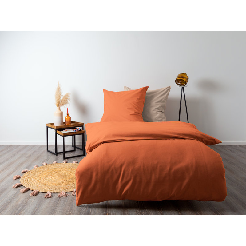 Aristeu Solid Colour Duvet Cover Set with Pillowcases, Single - 1 Pillowcase (80 x 80 cm), Rusty Red
