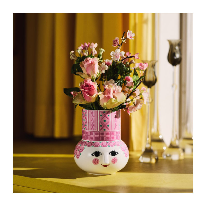 Olga Vase, Blue, H: 7.9", Pink, 5.9" H x 5.1" W x 5.1" D