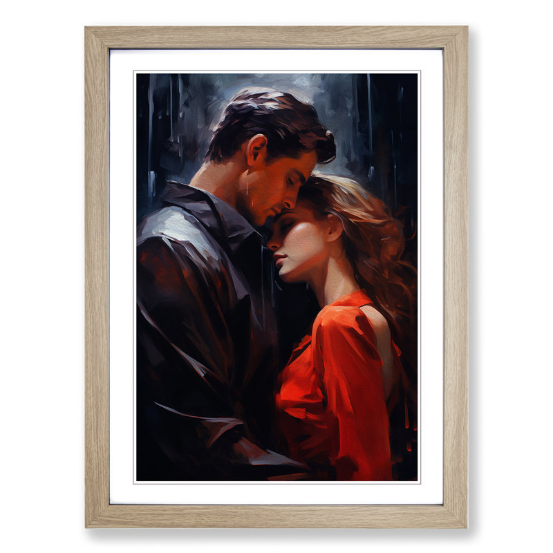 Lovers Tachisme Art - Framed Print, 46cm H x 34cm W x 2cm D, Oak Framed