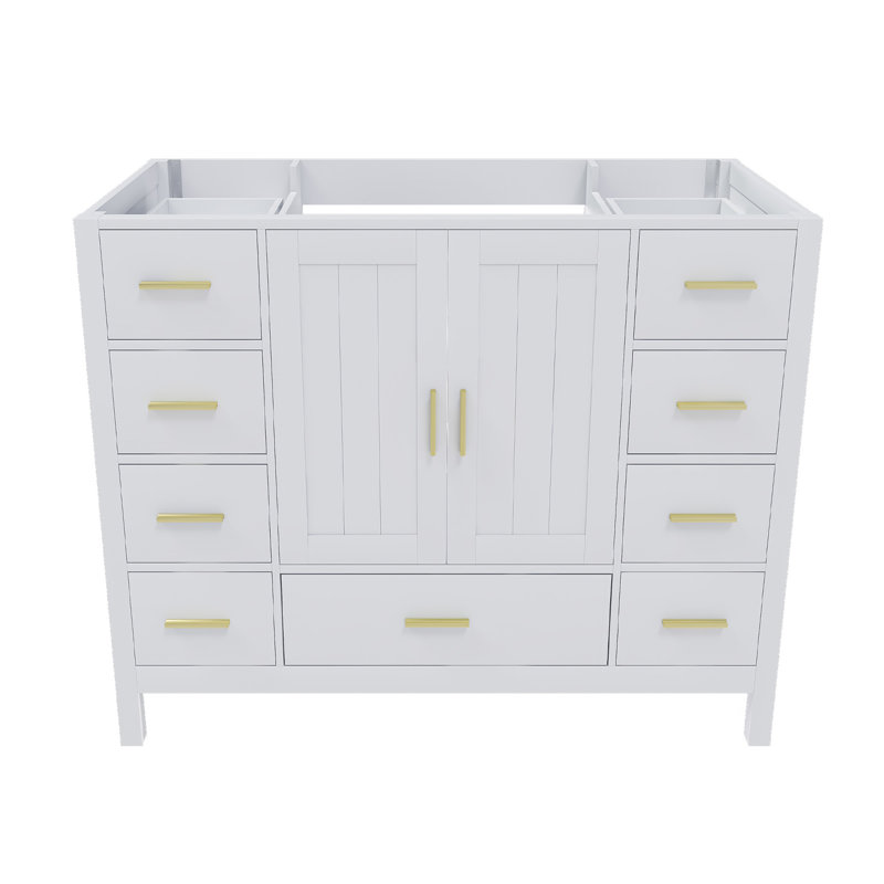 Base de meuble-lavabo 42 po avec 2 portes doubles à fermeture douce et 9 tiroirs lisses avec glissières (blanc), White, 42" W