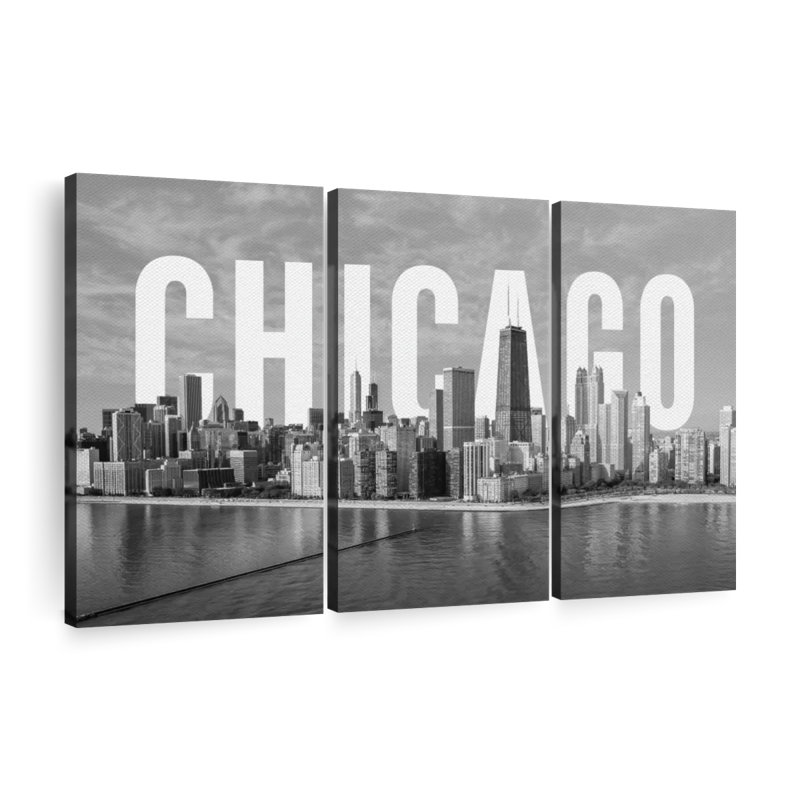 Impression sur toile monochromatique de Chicago, H 36 po x l 57 po x 1,25 po