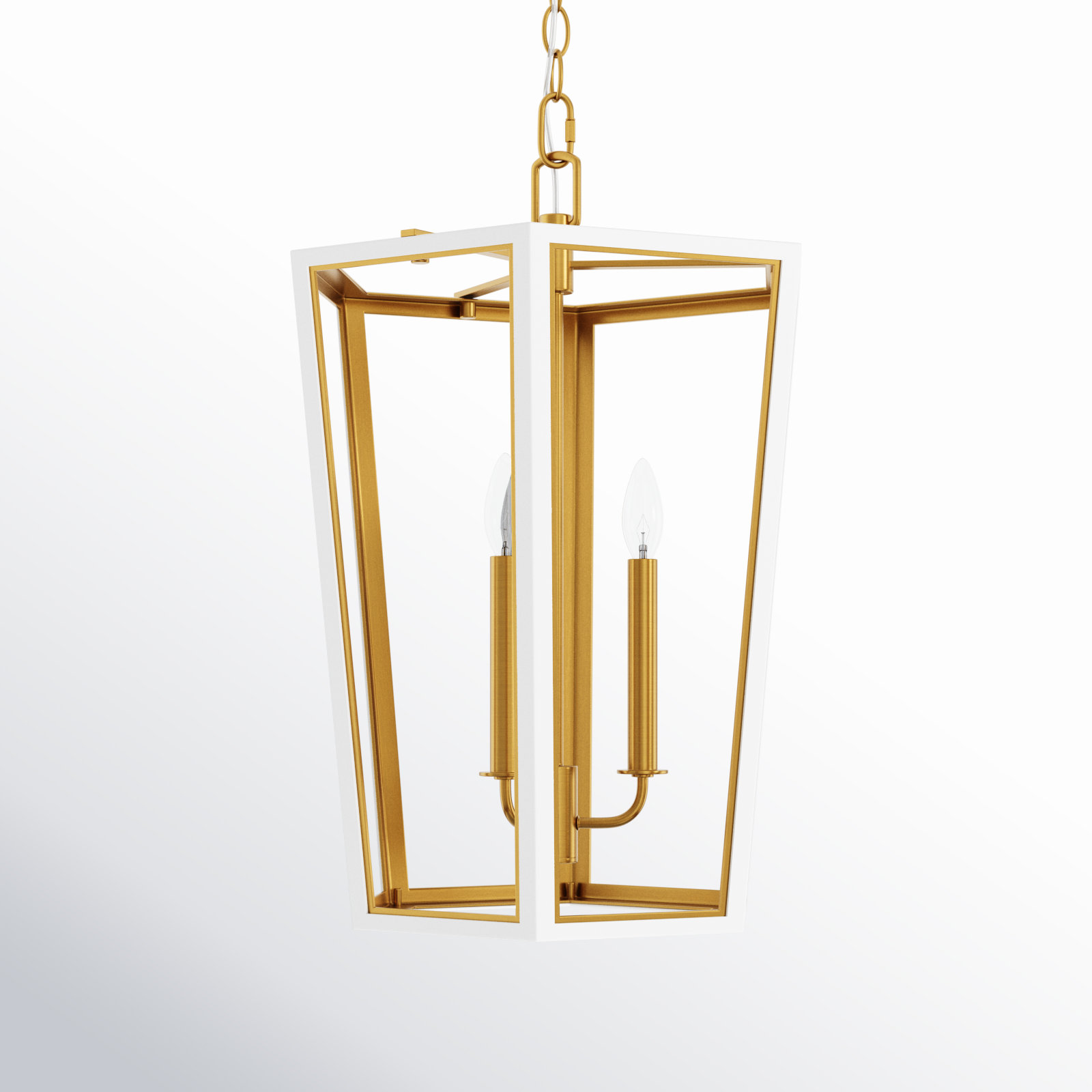 3 - Light Dimmable Lantern Chandelier, Matte White/Burnished Brass