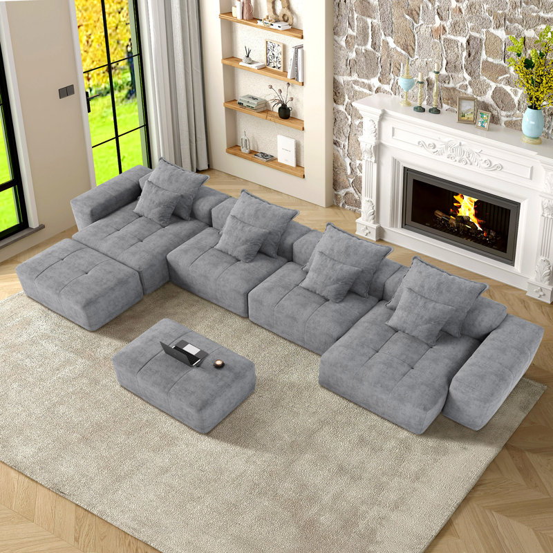 Viola 8 - Piece Upholstered Modern Sectional Sofa, Gray Chenille