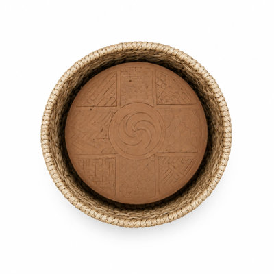 Eangee Handwoven Seagrass Bread Warmer Basket with Terracotta Warming Stone, Handmade Patterns, Round, Natural