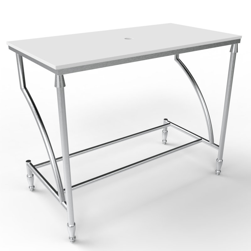 Luminous 36" Minimalist Metal Console Sink with Glass Vessel Basin and Solid Surface Top, Clear, White/Silver