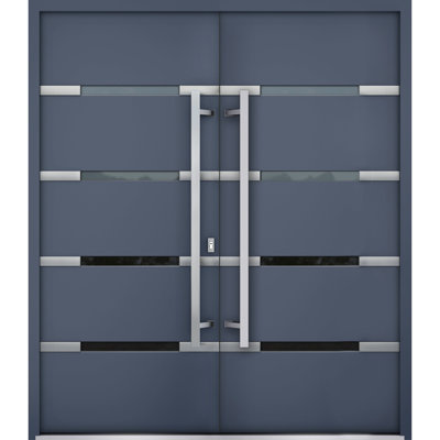 Façade avant extérieure en métal à deux portes doubles / deux portes en verre graphite gris graphite 1105 / entrée moderne à gauche avec porte active 72 po x 80 po