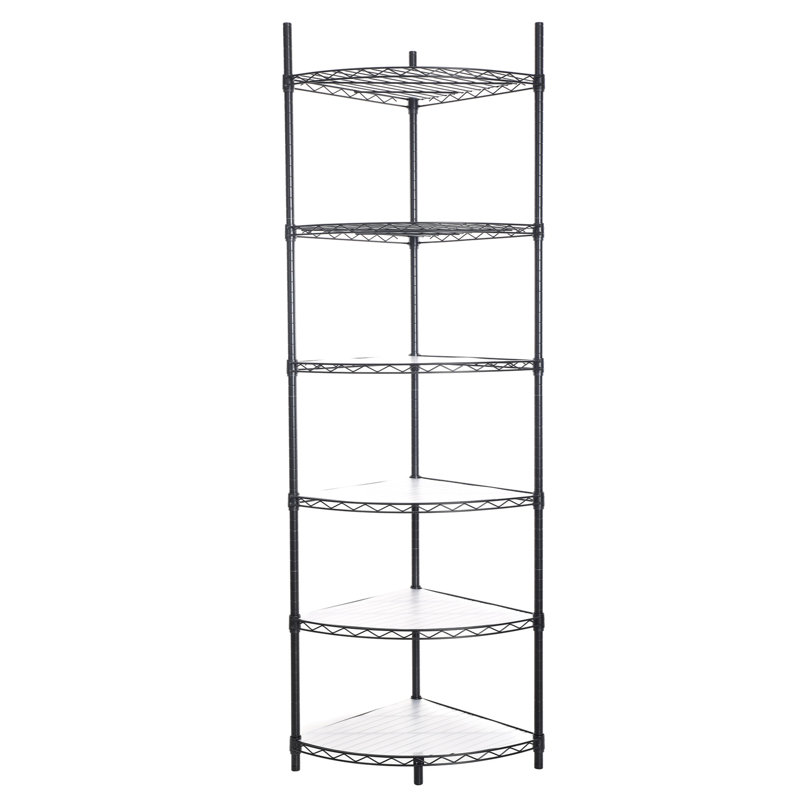 Support de rangement en coin à 6 niveaux - Tablette réglable en métal robuste avec doublures pour salle de bain, cuisine ou salon