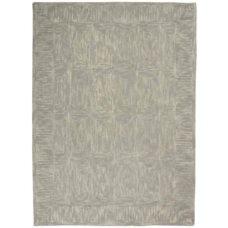 Tapis gris en laine touffeté à la main, Rectangle 3 pi 9 po x 5 pi 9 po