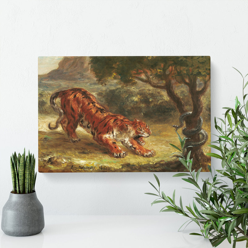 Tiger And Snake by Eugene Delacroix - Wrapped Canvas Painting, 50cm H x 76cm W x 3cm D