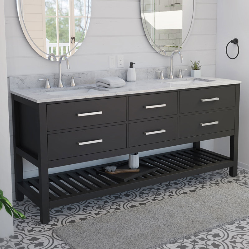 Ensemble de meuble-lavabo double 72 ", Noir mat