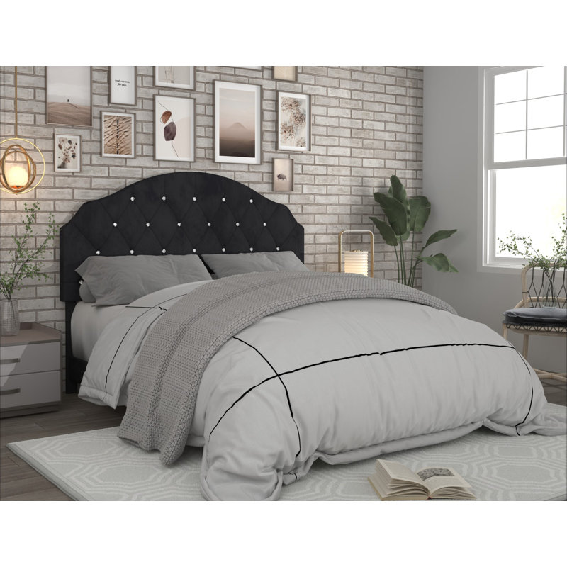 Tête de lit tapissier en velours Ameer, Noir, Double