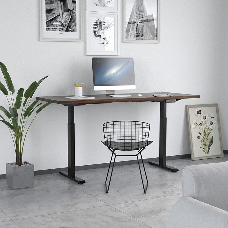 Skyscraper Electric Height Adjustable Standing Desk, Dual Motor and Digital Control with Memory, 72x24, Walnut Block Top with Black Frame