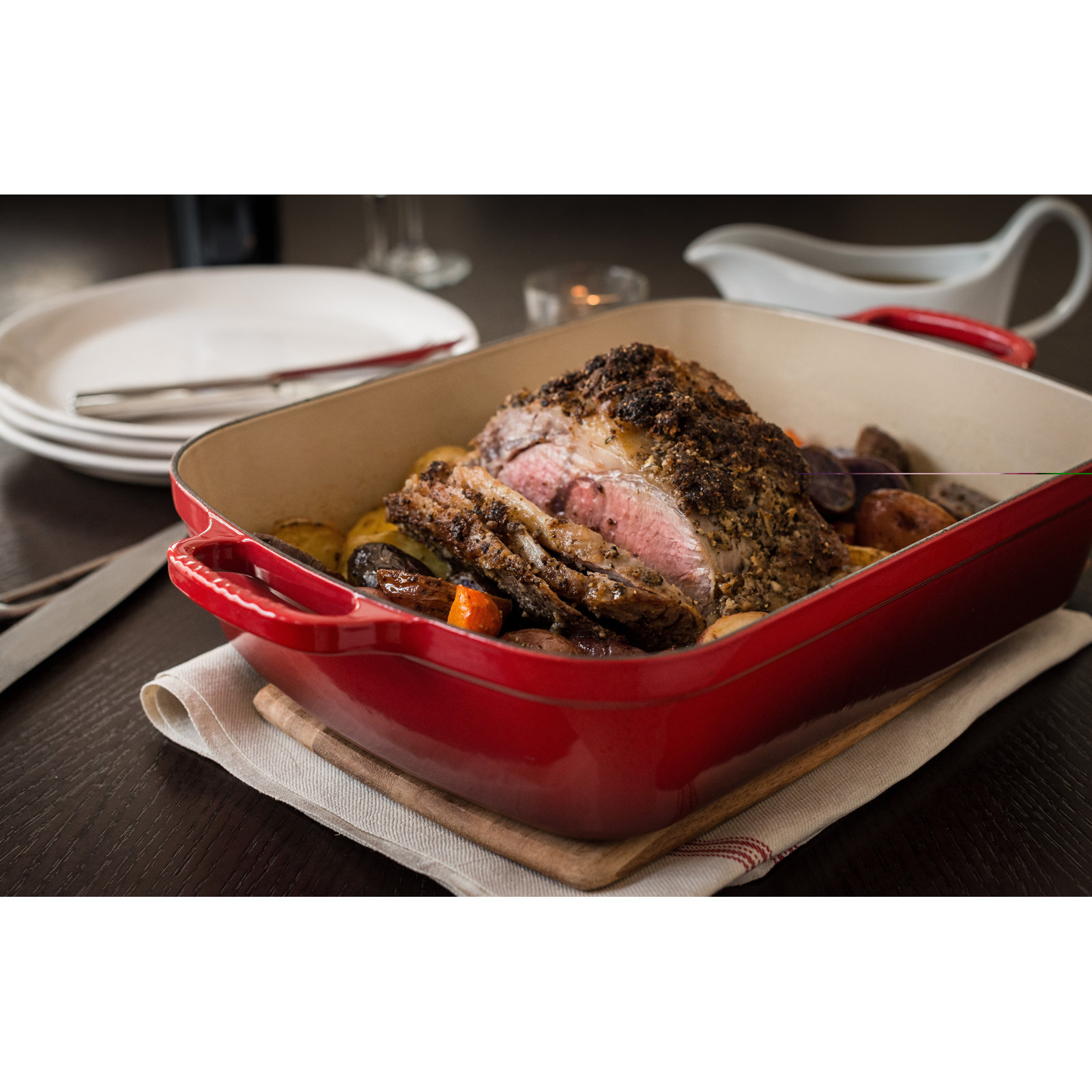 Le Creuset Signature Enameled Cast Iron Roaster, 5.25 qt., Cerise