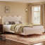 Cadre de grand lit, plateforme à oreilles rembourrée avec bords festonnés, cadre de lit de style minimaliste moderne avec tissu en velours moelleux, tête de lit capitonnée haute, assemblage sans outil, beige-129389692-129389696