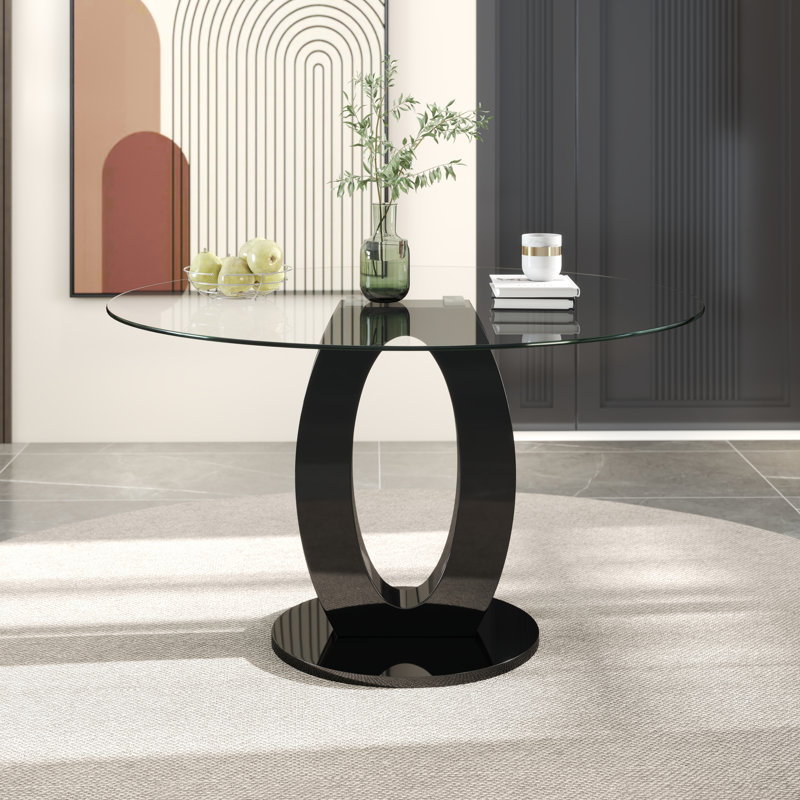 47.2'' Modern Luxury Clear Glass Round Dining Table for 4-6, Modern Kitchen Table with Tempered Glass Top & Stainless Steel Legs, Circle Dining Table for Home, Living Room, Apartment