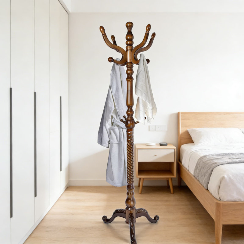 Freestanding Wood Coat Rack With 11 Hooks, Sturdy Tri-Leg Base For Entryway, Hallway, And Bedroom Organization, Easy Assembly