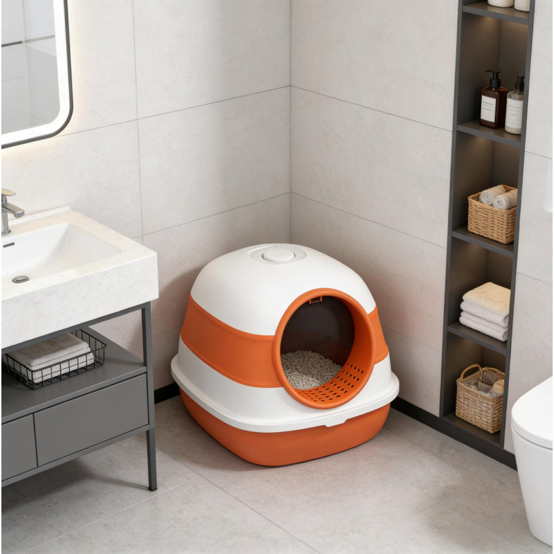 Cat Litter Box,Covered Litter Box, Orange