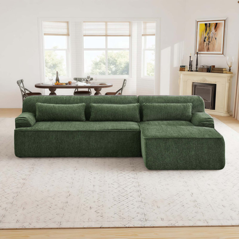 Canapé en chenille de 102 pouces, canapé luxueux en forme de L, simple et élégant, aucune installation requise