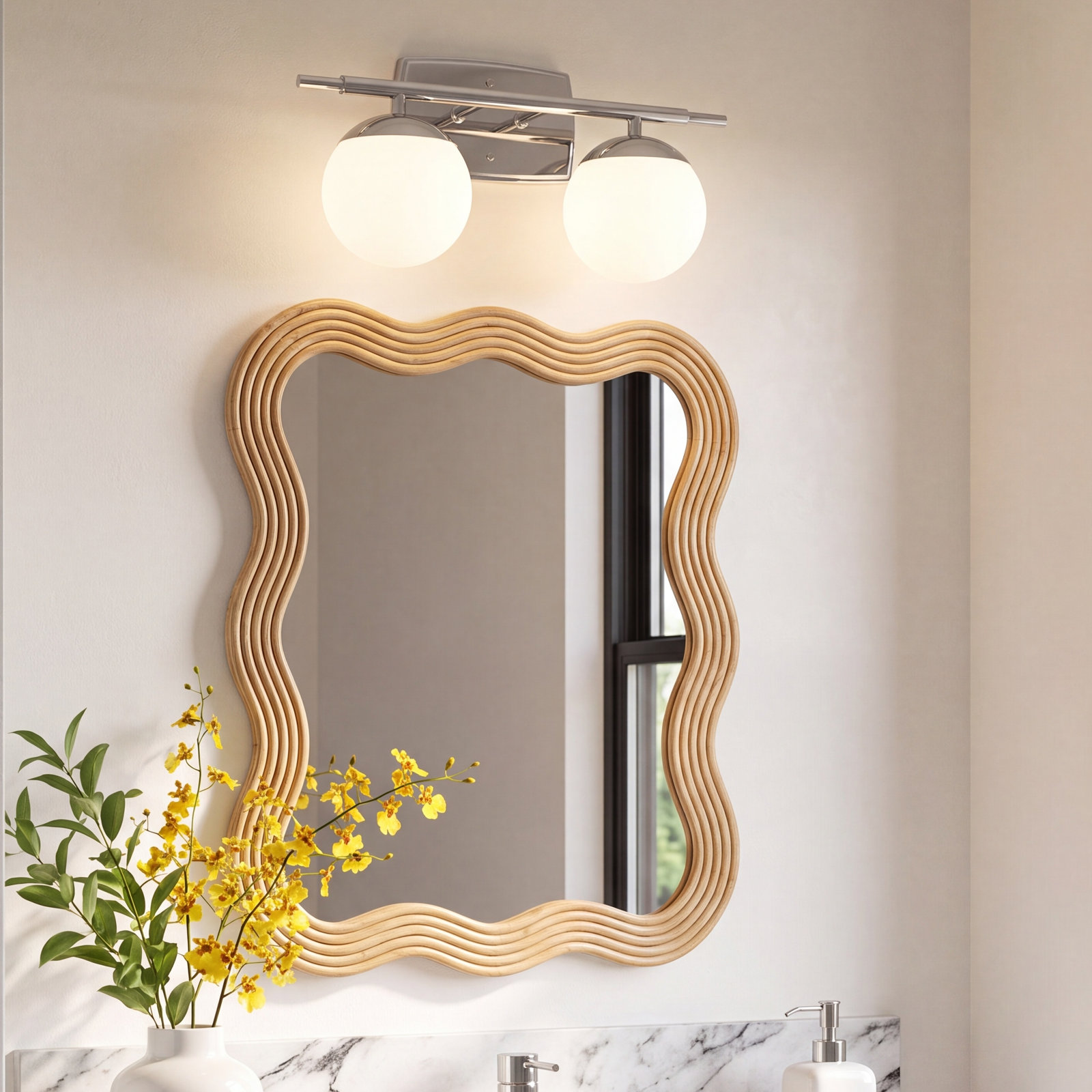 Colford 2 Light Frosted Dimmable Vanity Light, Chrome