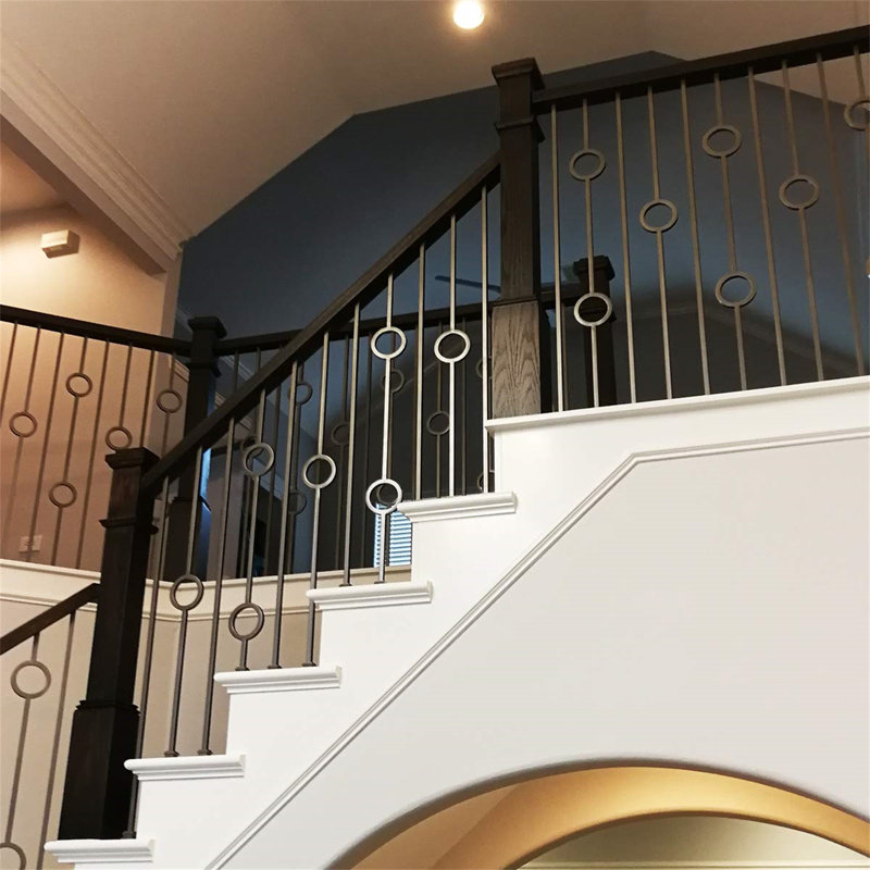 Satin Black Modern Double Ring Iron Stair Balusters Set