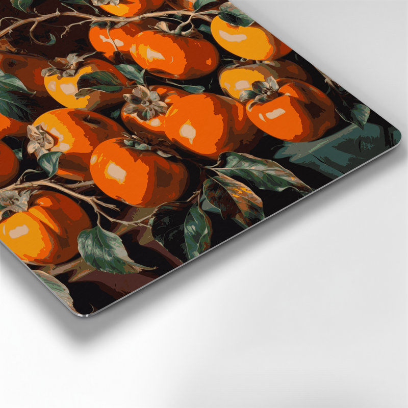 Art mural en métal noir Fruit kaki, H 12 po x l 12 po