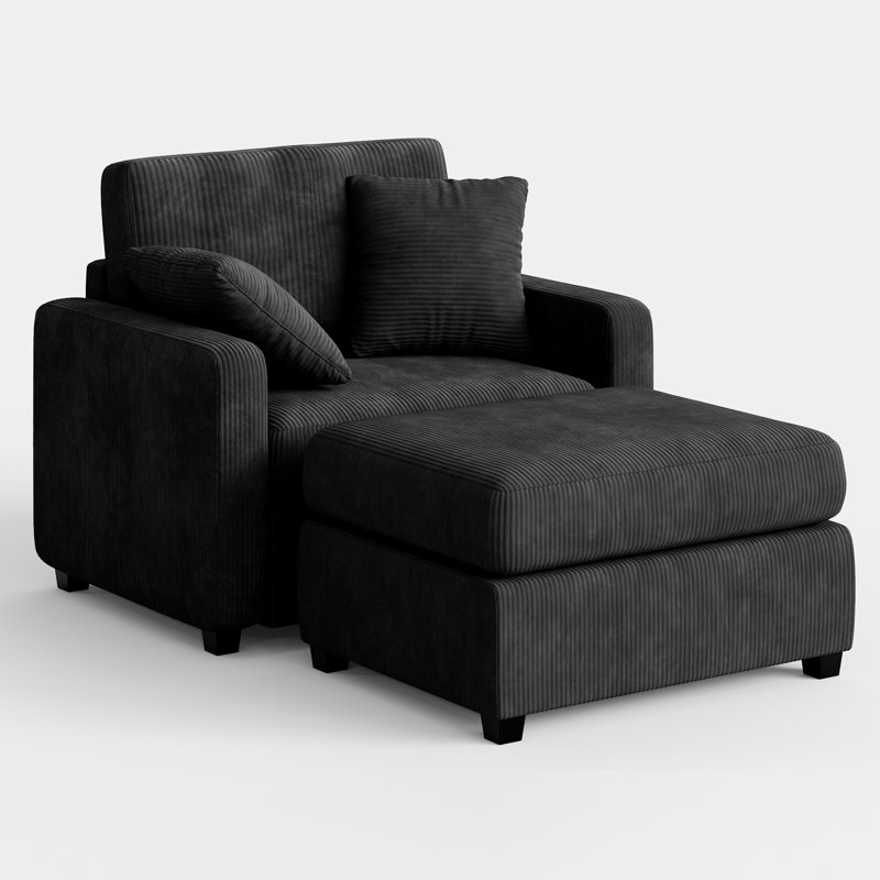 41‘’W Corduroy Chaise Lounge Sofa Upholstered Oversized Chair with Ottoman, Black