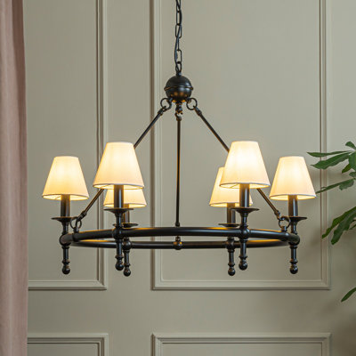 Abdijabar 6 Light Farmhouse Wagon Wheel Chandelier With Shade For Dining Room