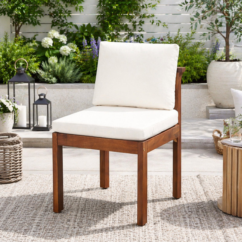 Chaise d'extérieur en bois d'acacia, Brown+Cream-2pieces
