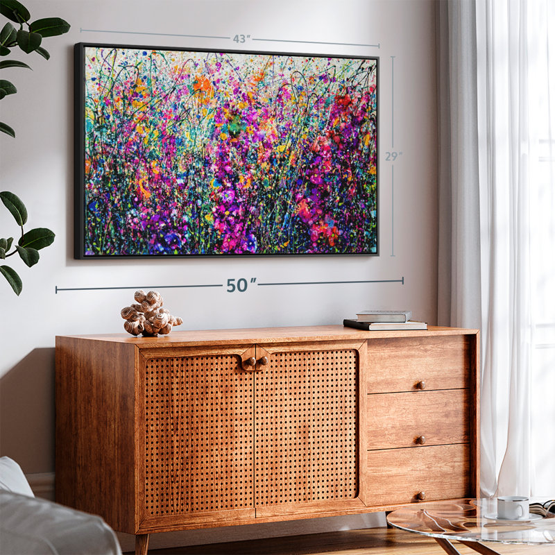 Abstract " Hollyhocks Inspired By Pollock ", 29" H x 43" W