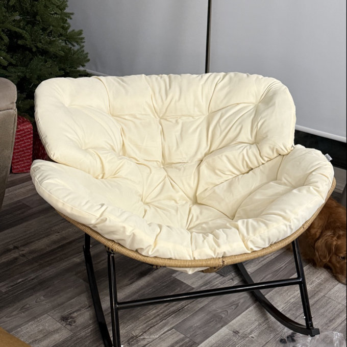 Oversized Outdoor Rocking Papasan Chair with Cushion - Brown