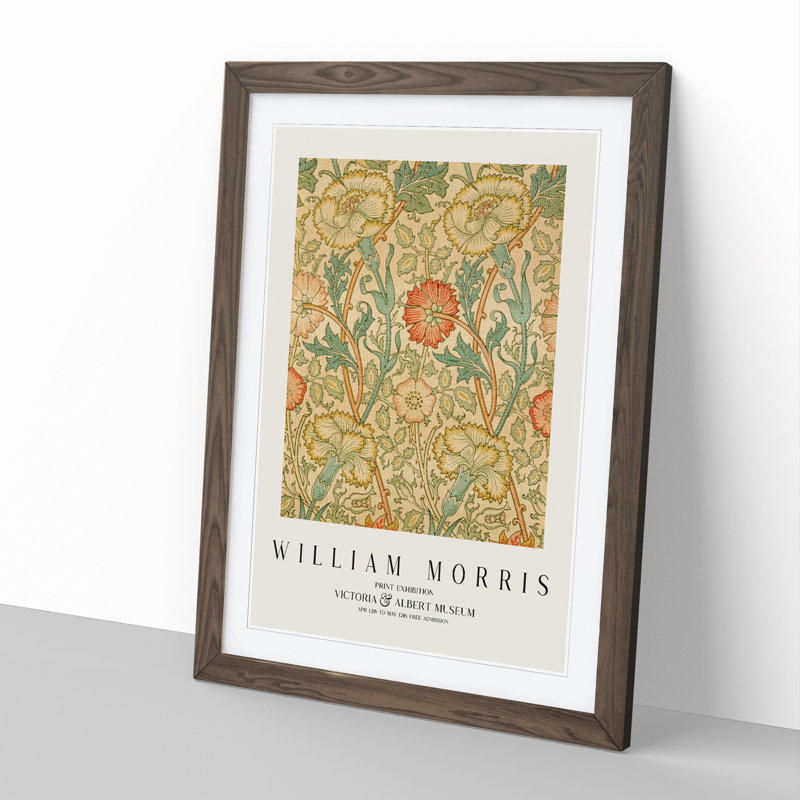 Pink and Rose Print by William Morris - Picture Frame Painting, Walnut Framed, 65cm H x 48cm W x 2cm D