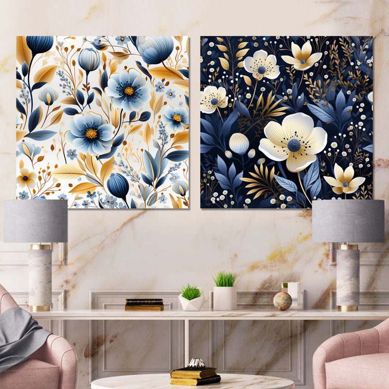 Phalangère - ensemble de 2 impressions murales florales, H 36 po x l 73 po x P 1,5 po, Toile tendue