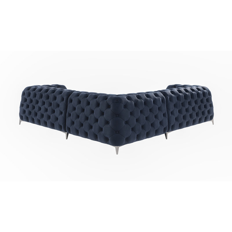 Juneri Chesterfield Corner Sofa, Navy Blue