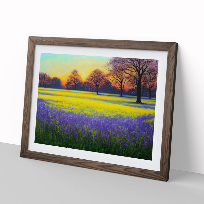 Inspiring Bluebell Field Sunrise - Framed Print, 34cm H x 46cm W x 2cm D, Walnut Framed
