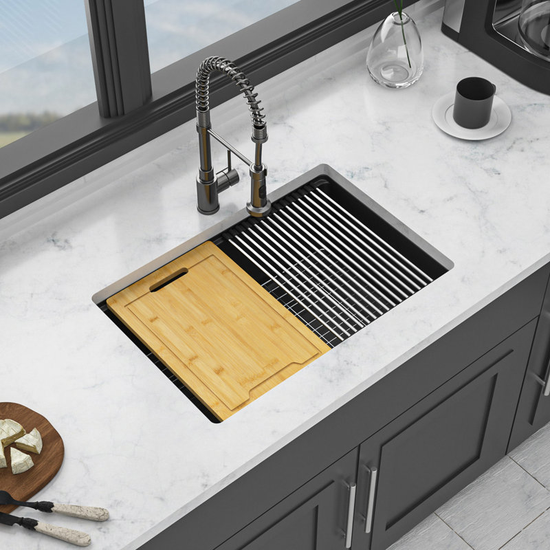 Évier de cuisine en quartz, évier de cuisine encastré en granite, Blanc