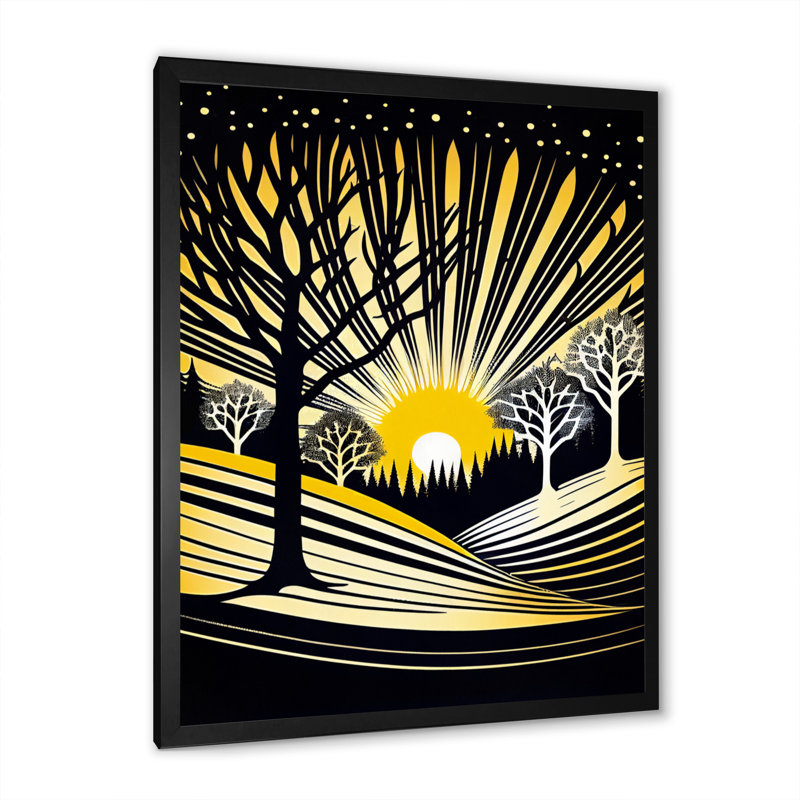 Lever du soleil dans la forêt d'hiver - impression de paysage, Cadre photo noir, H 32 po x l 16 po x P 1 po