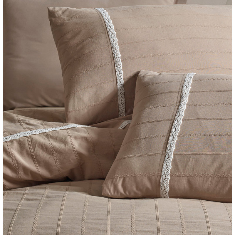 Luxury Double Quilt Cover Set, 100% Cotton, Jacquard Design | Duvet Cover, Flat Sheet 94.5 x 102.4 in., 2 Pillowcases 19.7 x 27.6 in., 2 Oxford Pillowcases 19.7 x 27.6 + 2 in. | Beige & White, Machine Washable